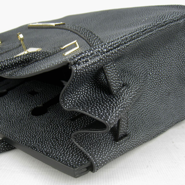 High Quality Fake Hermes Birkin 35CM Pearl Veins Leather Bag Black 6089 - Click Image to Close